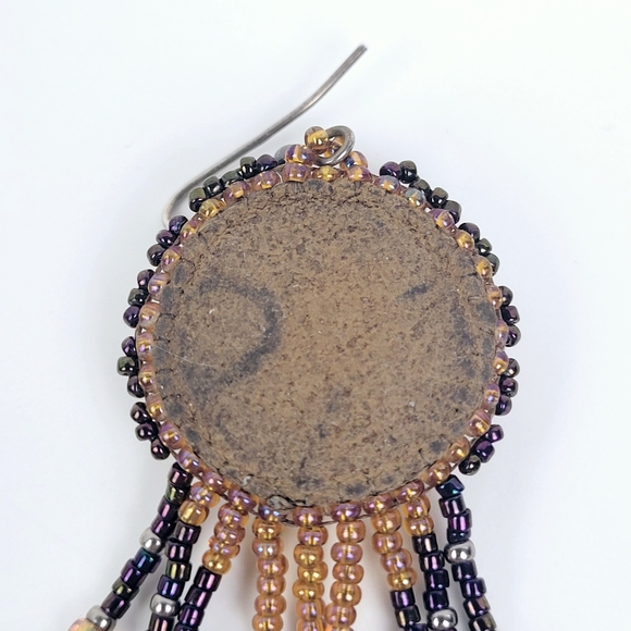 Vtg Dragonfly Earrings~Dangle Beaded~Teardrop~Leather Back~Handmade~Southwestern - Picture 13 of 14